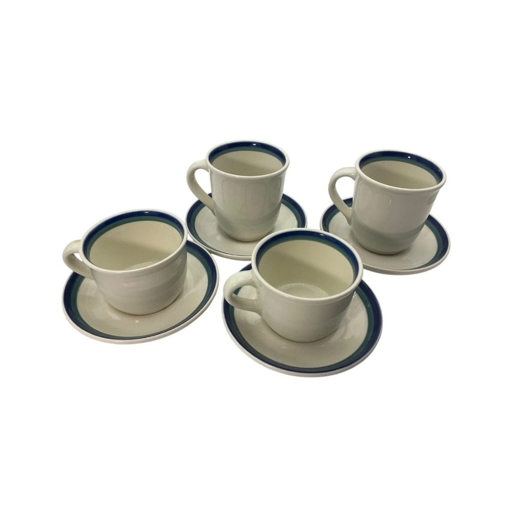 Vintage Pfaltzgraff Northwinds Set 4 Coffee Cups Mug  Saucers Made USA